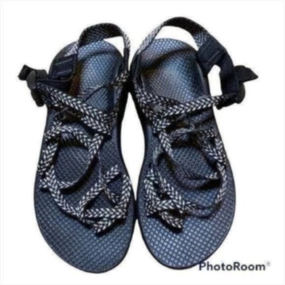 Chaco Black and White Strappy Outdoor Footbed Sandals Womens 7